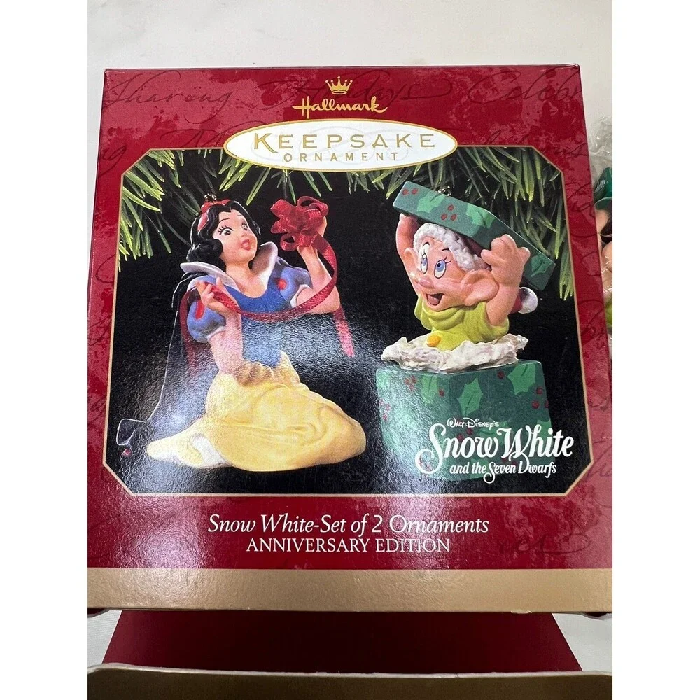 Vtg ‎ 1997 Hallmark Keepsake Christmas Ornament Snow White & Dwarf Set of 2 NIB